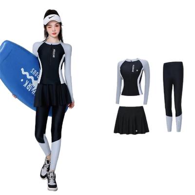 Vasarhely Långärmad UV-skyddande Baddräkt Större Storlek Amfibisk Damskydd, 3-delat Set, Separat, Snabbtorkande, Helkropp, Vadderad, Figursmickrande, Leggings,