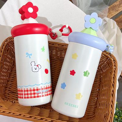 Portable Insulated Steel Water Cup for Girls with Straw And Printed Handle High-Aesthetic Portable Drinkware