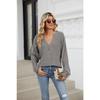 Blusa da donna autunnale e invernale a tinta unita con righe a coste, bottoni spazzolati, top larghi a maniche lunghe