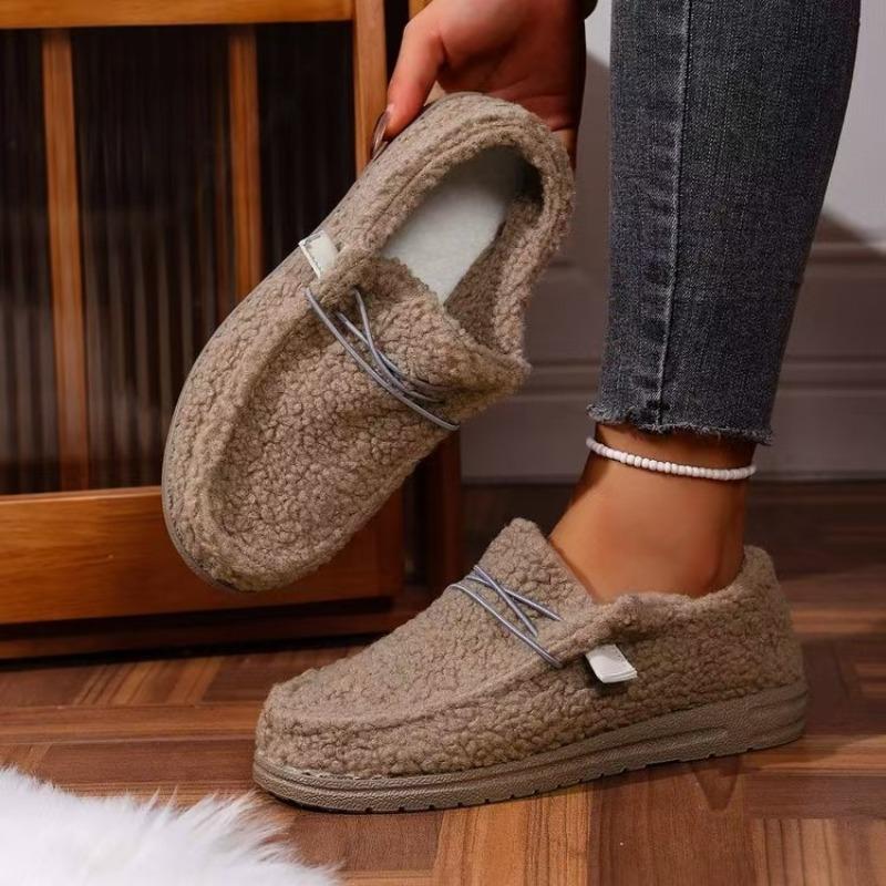 New Lace-up Large-sized Flat Single Shoes for Women, One-foot Fleece Lace-up Lazy Board Shoes