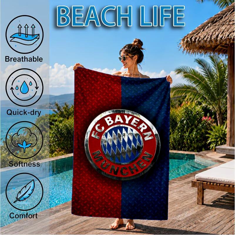 Munich FC Crest Printed Microfiber Beach Towel, Soft And Absorbent, Quick-Dry, Ideal for Summer Travel, Beach Essential, Swimming Pool