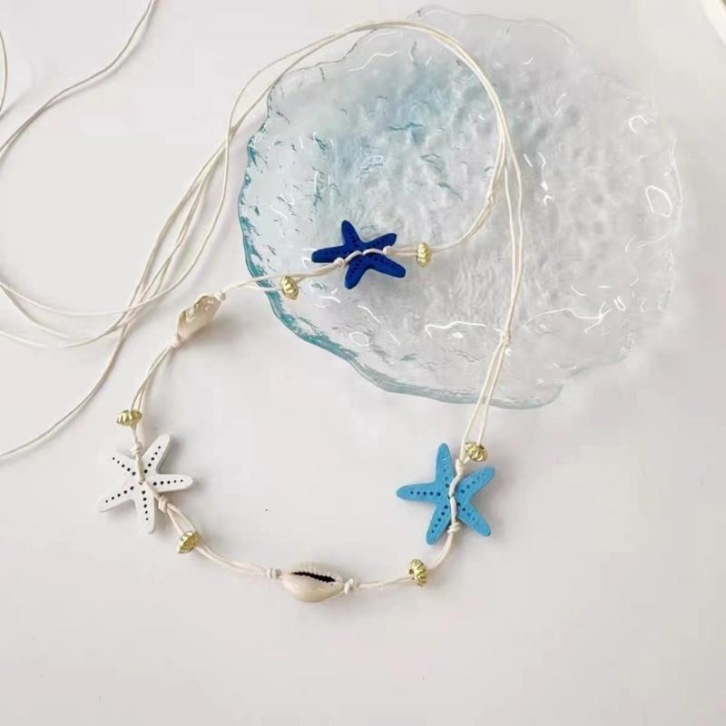 Doppelt tragbare Muscheln Seesterne Körperkette Halskette Mit Elastischer Schnur Choker Halskette Für Sommer Festival Mode