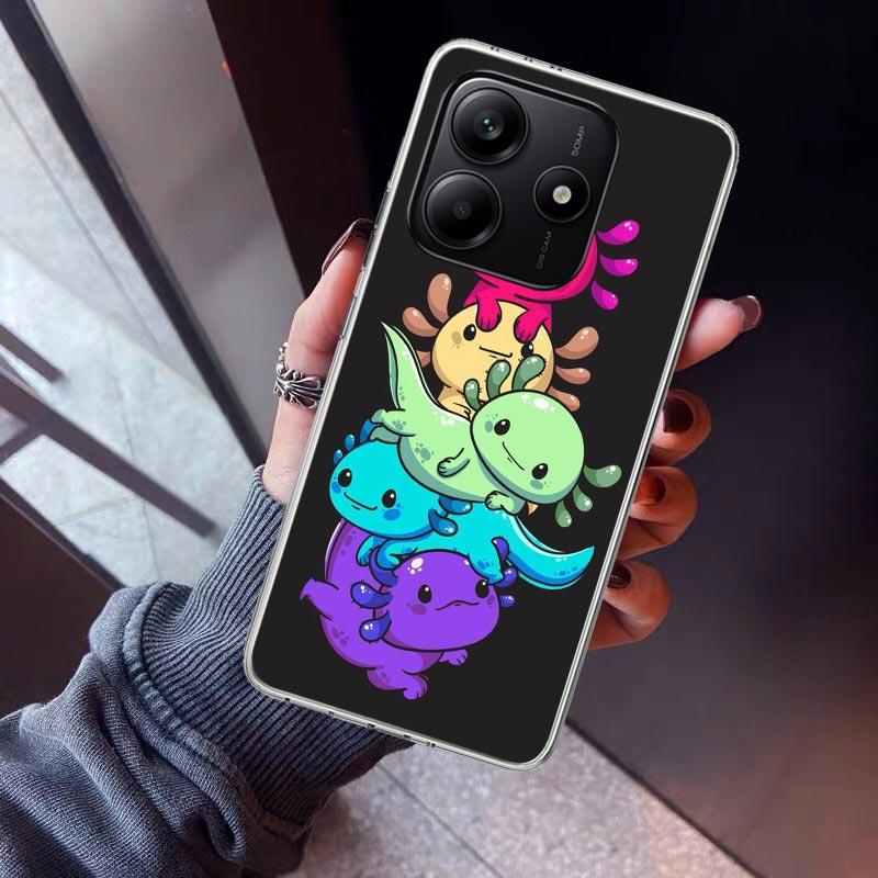 Cute Axolotl Kawaii Phone Case For Xiaomi Redmi Note 10 11 12 13 14 15 Pro Plus 11S 12S 14S 11T 11E 10S Soft TPU Back Cover Redm