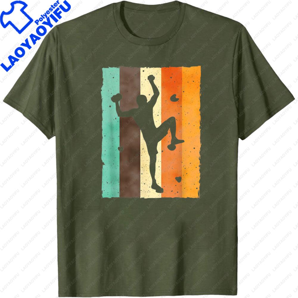 Men TShirt Summer Casual Fashion Vintage Climbing Pattern Cotton Short Sleeve Top Outdoor Gift Sporty Style Mens Wear