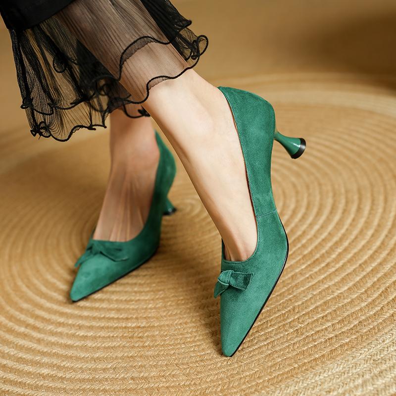 Fashion 2025 New Fashion Women Pumps Shoes Chunky High Heels Spring Elegant Summer Pointed Toe Casual Shoes Woman Black Green Size 34-40