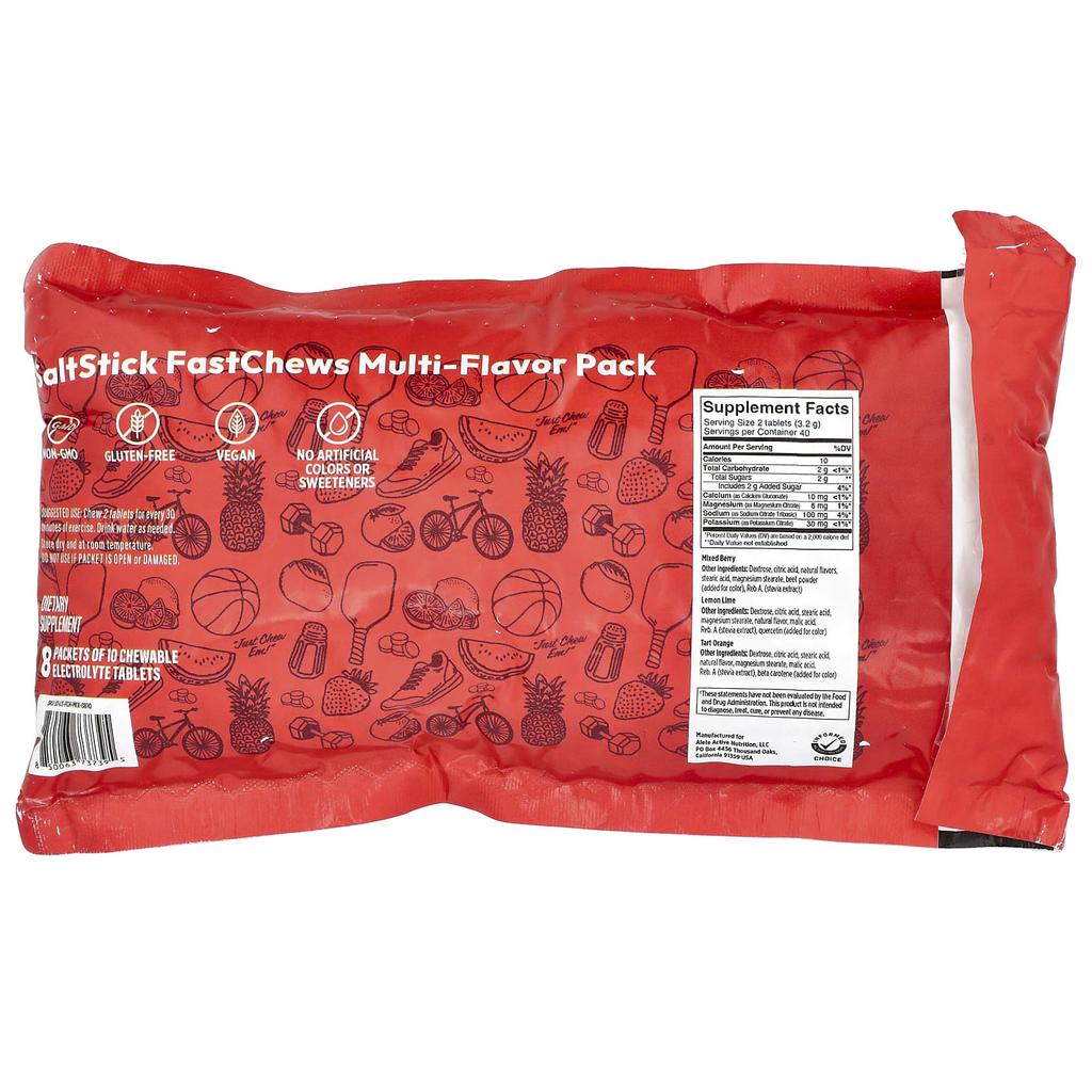 SaltStick, Quick Chews®, Chewable Electrolyte, Assorted Flavor Packs, 8 Pack