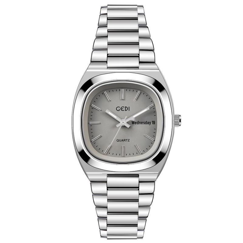 

Gedi Минималистичные женские часы с двойным календарем, овальные, кварцевые, водонепроницаемые - Нержавеющая сталь