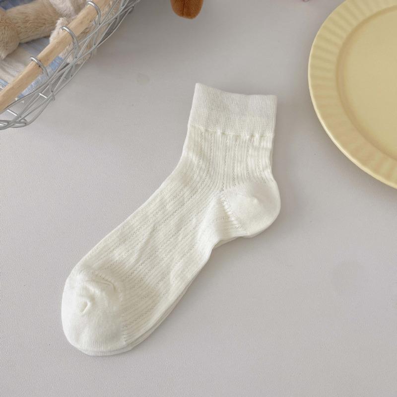 Summer Women's Short Socks with Perforated Mesh, Black and White Solid Color Ballet Style, Breathable Thin Women's Socks