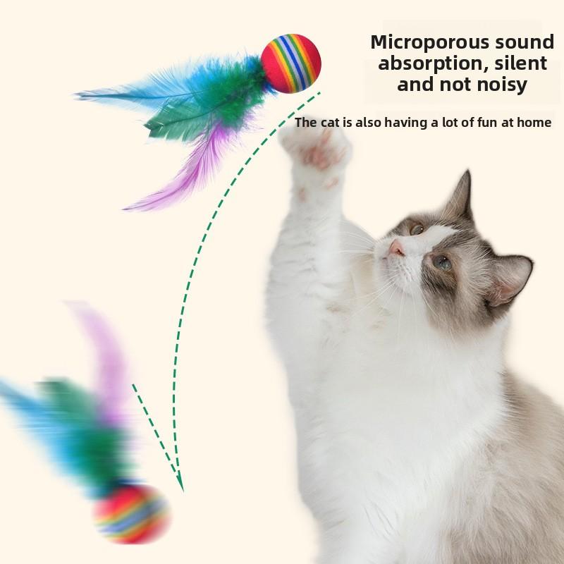 Rainbow Feather Ball Cat Toy, Interactive Pet Toy Ball for Playing and Walking Cats