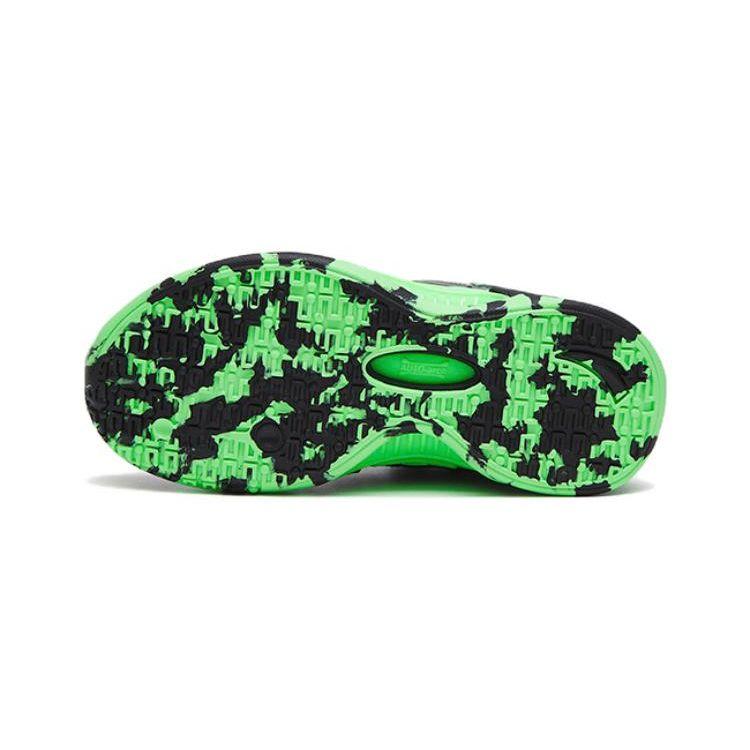 Anta Qingkuang Shock Absorbing Wear Resistant Mid Top Basketball Shoes Kids Sneakers Black Green 312319910-3