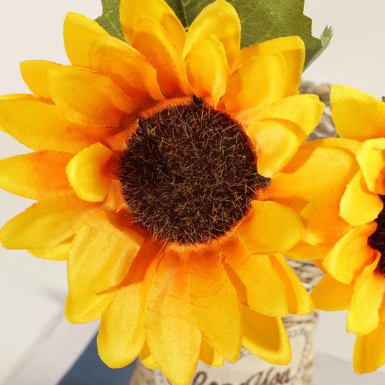 Artificial Sunflower with Leaves Long Stem Fake Silk Large Sunflower for Home Hotel DIY Craft Wedding Party Indoor Outdoor Decoration