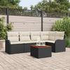 Garden Sofa Set with Storage 6 pcs Black and Cream Poly Rattan