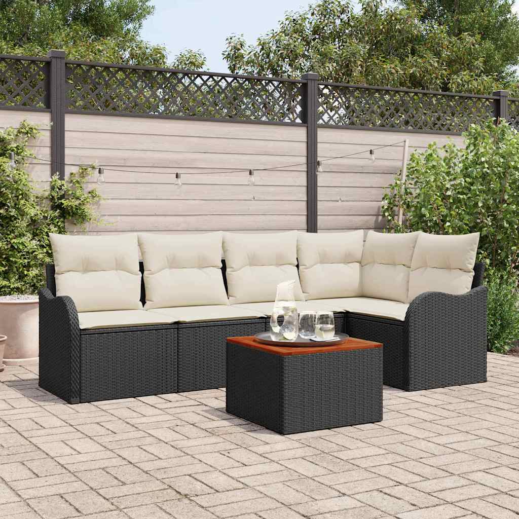 Garden Sofa Set with Storage 6 pcs Black and Cream Poly Rattan
