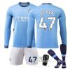 2425 Manchester City's Home Long-sleeved Jersey Set 17 De Braunet 9 Harland 47 Forden 16 Rod Football Uniforms
