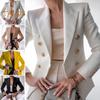 Women Suit Coat Lapel Long Sleeve Solid Color Suit Jacket Loose Fit Double Breasted Work Outwear Business Casual Wear