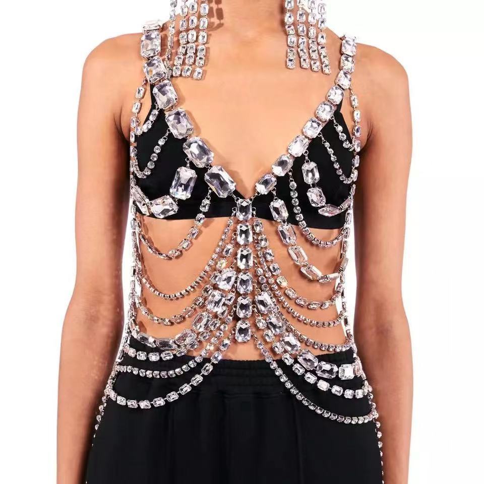 Fashion Sexy Exaggerated Bikini Body Chains Set Ximang Seller in Europe and America Tassel Chest Necklace Panties Red Jewelry