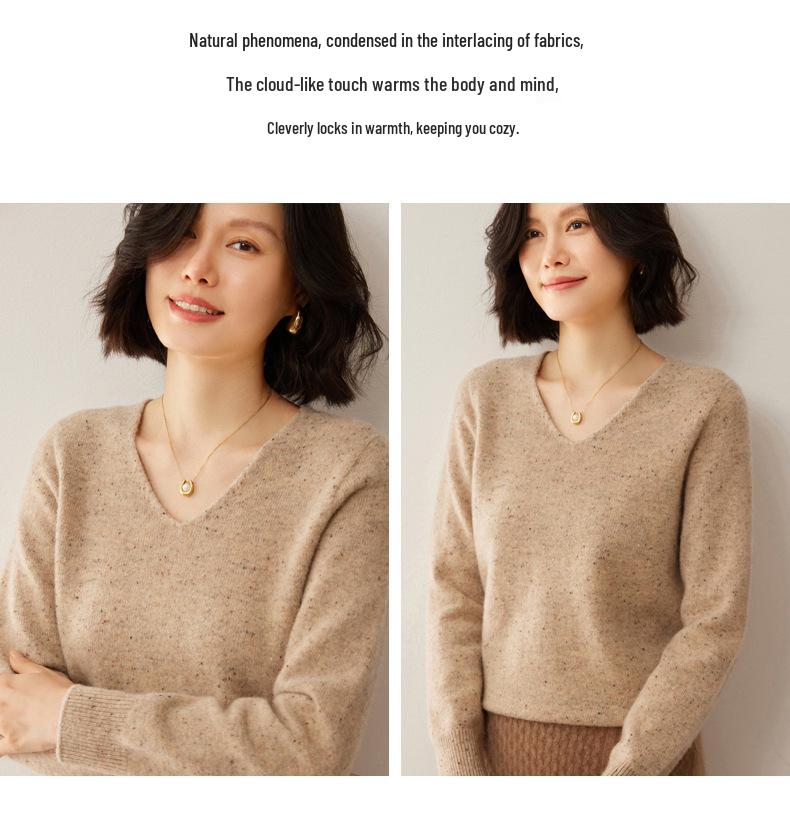 Women's V-Neck Dot Yarn Wool Sweater - Thick, Warm, Versatile Knitwear for Autumn and Winter