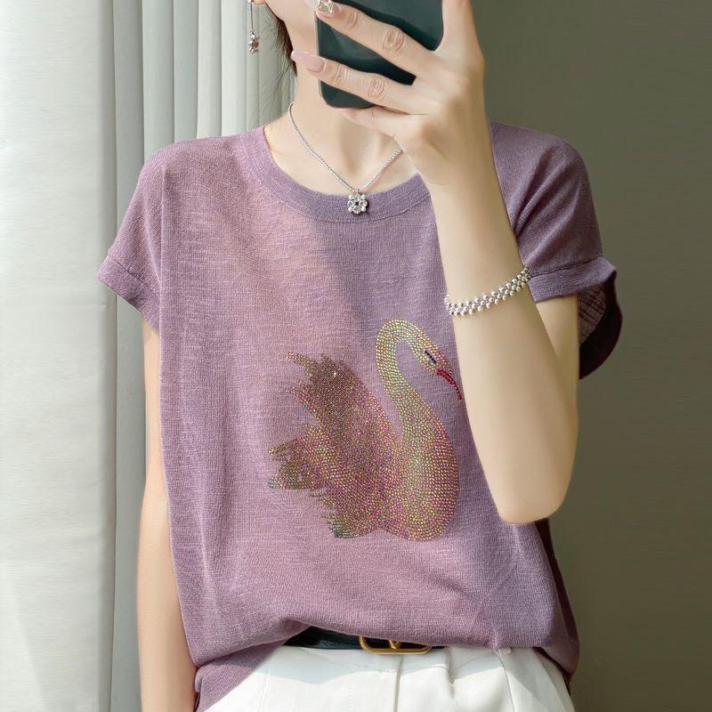 Bamboo Joint Cotton Short-sleeved T-shirt Women Round Neck Fashionable Versatile Small Shirt Bat Sleeve Top Thin Style