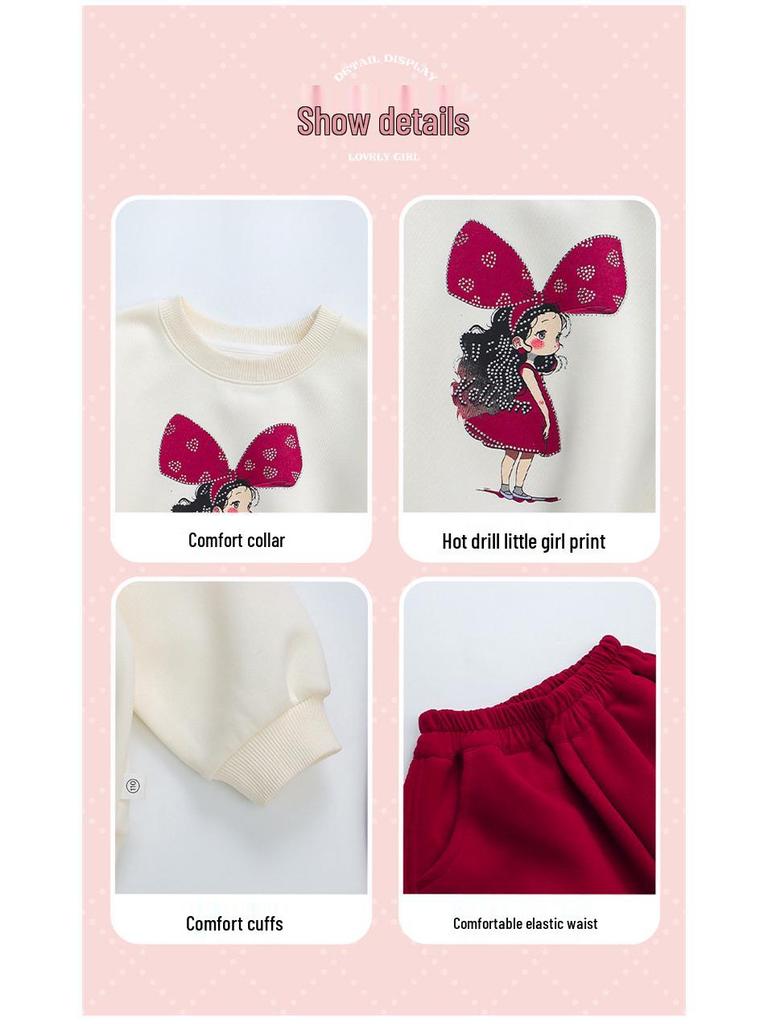 Girls' 2026 Spring-Autumn Korean Cartoon Print Fashion Set
