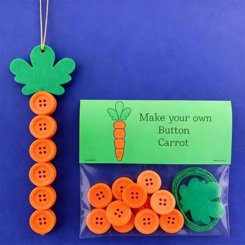 DIY Button Easter Ornament,Rabbit/Carrot/Eggs Button Pendants Easter Button Crafts Making,Holiday Hanging Decors Gift