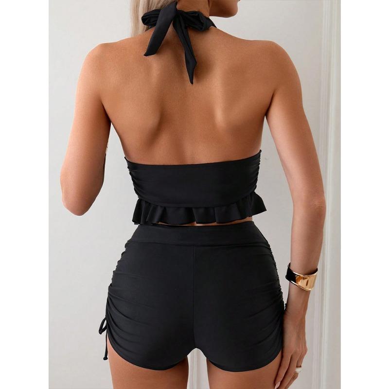 New split swimsuit high waist conservative boxers neck strap sexy swimsuit