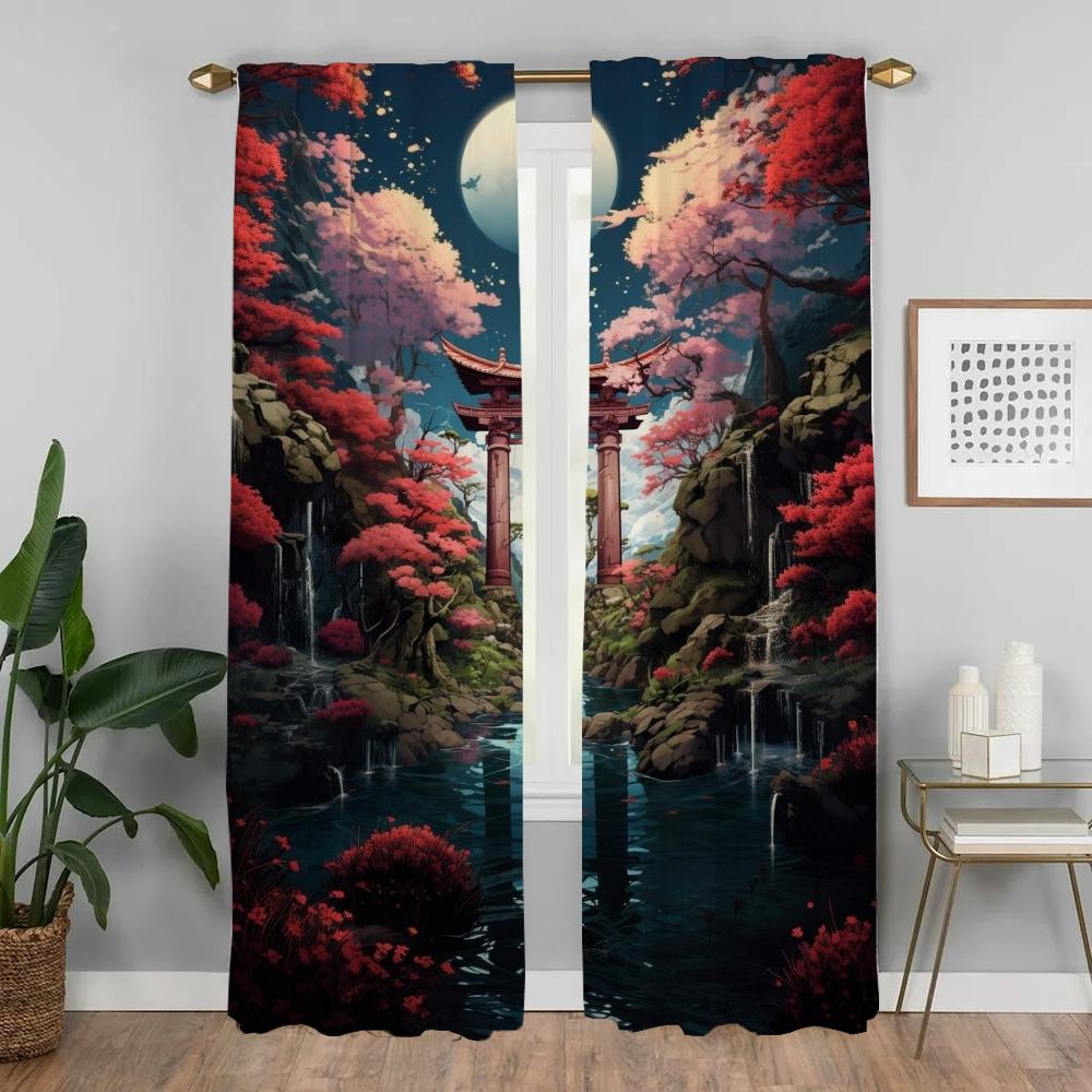 Sun Moon and Tree Blackout Curtains for Camera Halloween Decoration Kitchen Curtains 2 Pieces Tulle for Bedroom Partition Shades