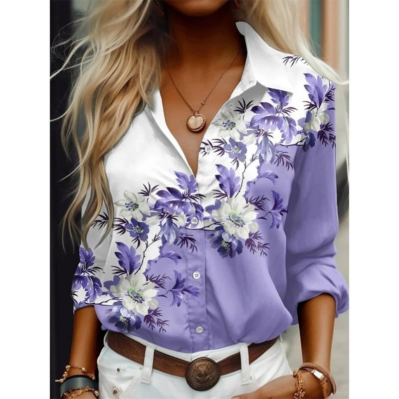 Women's shirt fashion shirt 3D printing high-definition pattern long-sleeved shirt daily casual shirt soft fabric