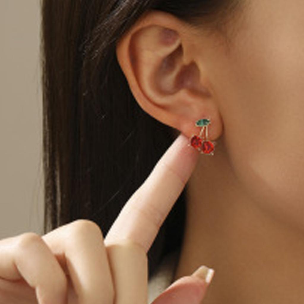 Sweet Cherry Earrings Delicate Fruit Earrings Alloy Texture Pendant Earrings Suitable for Playful and Elegant Style