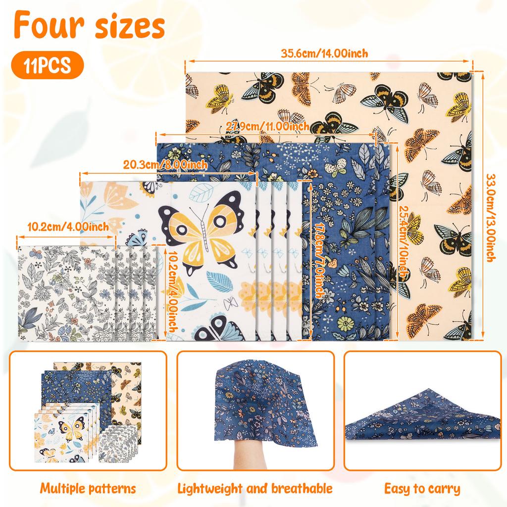 11 Pcs Beeswax Food Wrap Set Reusable Environmental Organic Cotton Bread Sandwich Cheese Fruit Wraps Food Bowl Covers