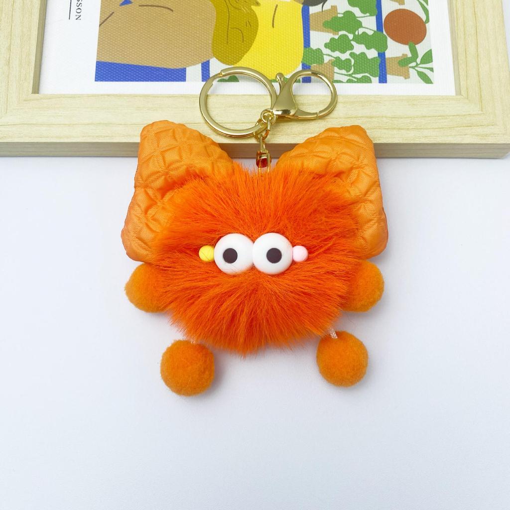 Rex Rabbit Plush Keychain with Bow and Coal Ball Pendant - Cute Couple Gift Accessory