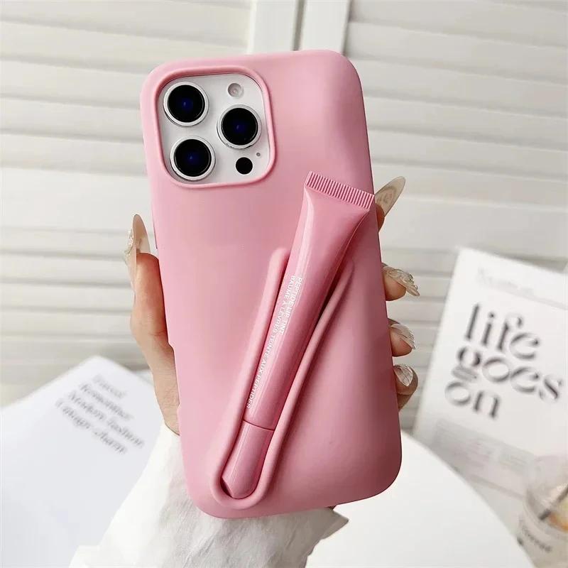 Tragbare Lipgloss Handy Silikonhülle für IPhone 17 11 12 13 14 15 16 Pro Max Plus Lippenstifthalter Soft Cover