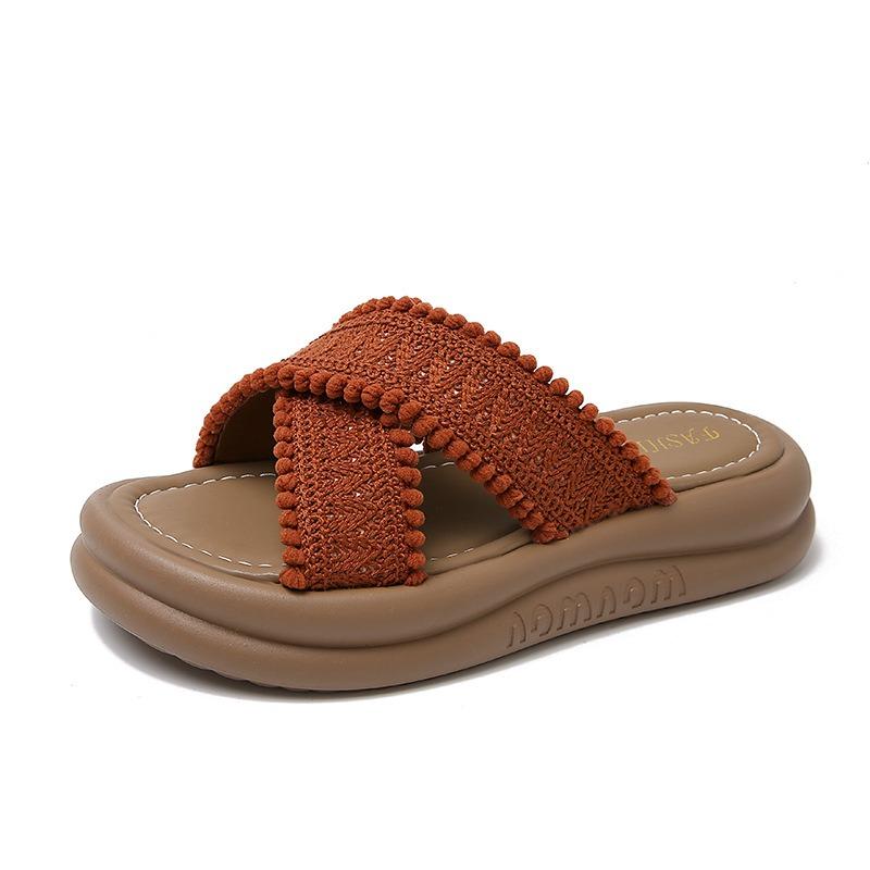 

Women s platform slippers women s summer wear new fairy bohemian cool slippers holiday flat heel beach shoes 40 хаки