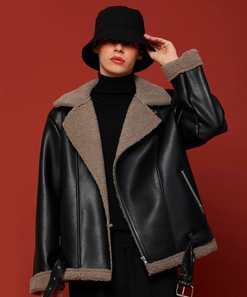 Koleat Men Oversized Shearling Fleece Jacket Black Khaki_Gray