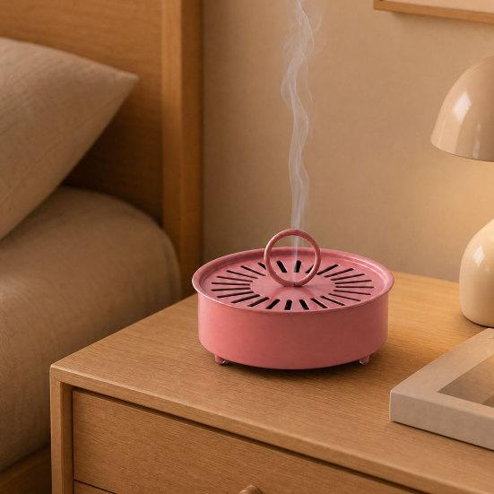 Mosquito Coil Holder with Cover, Fireproof Round Incense Coil Burner, Portable Mosquito Repellent Coil Box for Indoor Outdoor Camping