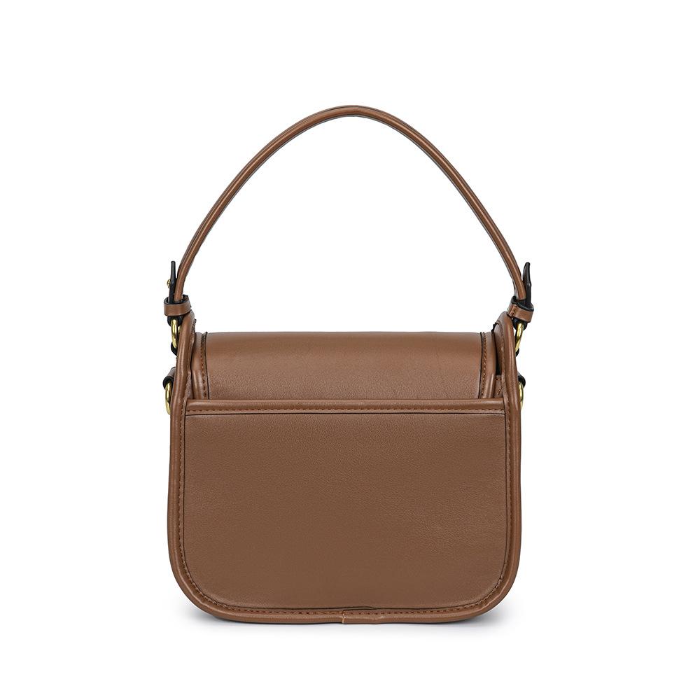 Vintage Women's PU Leather Crossbody Bag with Canvas Strap & Metal Clasp – Classic Brown Shoulder Handbag for Daily Use & Work