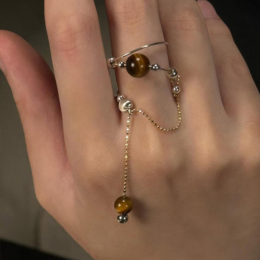 Maillard Tigerauge Stein Fransenring High Sense Persönlichkeitsdesign Ring Mode Leichter Luxus Temperament Schmuck