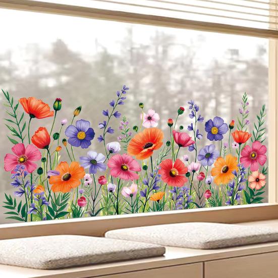 Spring Summer Flower Butterfly Window Cling Colorful Floral Window Sticker Removable Double-Sided Static Decals for Home Office Classroom Decor