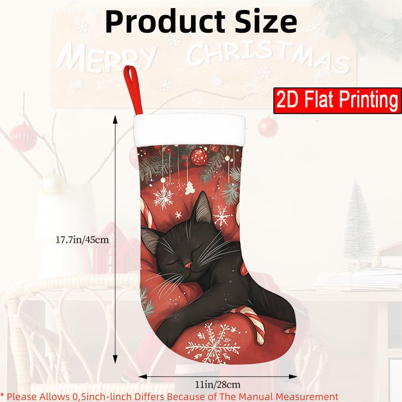 Christmas Decoration Fireplace Hanging Stocking 1pc Christmas Black Cat Sleeping Lollipop Snowflake Christmas
