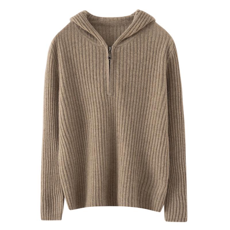 Women's 100% Pure Cashmere Ribbed Knit Hoodie Sweater - Autumn Winter Casual Wear