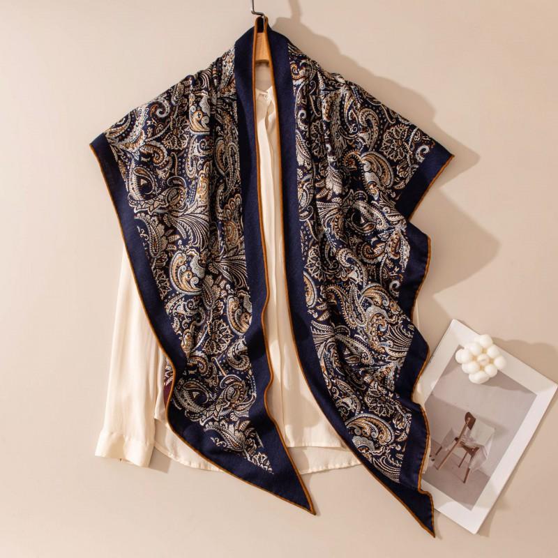 Double-sided Printed Silk Wool Scarf Elegant Triangle Shawl Office Sun Protection