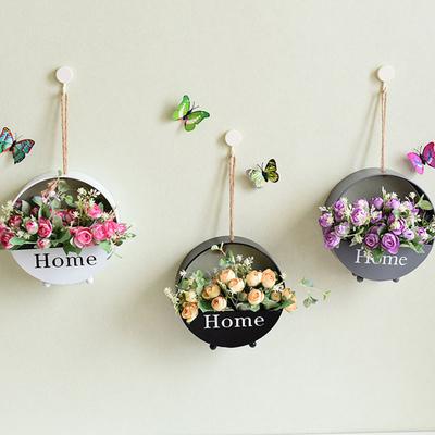 Závěsný květináč, kulatý železný umělecký s lanem, odolný zahradní interiérový dekorační nástěnný květináč, držák na sukulenty, domácí potřeby