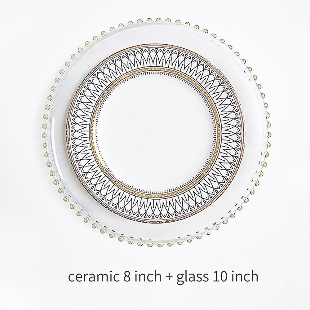 Retro Ceramic Dinner Plate Glass Saucer Fruit Cake Dessert Dish Tableware Set Plates Dinner Food Tray Creative Home Decoration