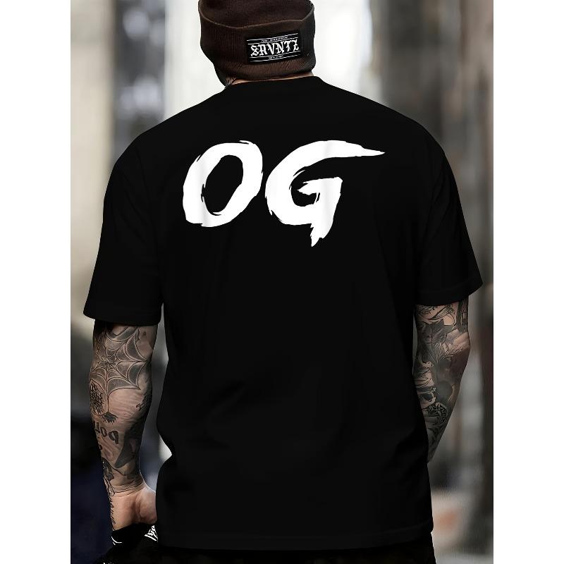 

European sizes Men S OG Graphic Back Print T-Shirt - Bold White Lettering on Black, Casual Streetwear Tee with Round Neck & Short Sleeve 4XL чорний