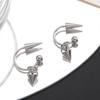 Silver Tone Spike & Black Bead Hoop Earrings, Gothic Punk Rock Rivet Drop Earrings for Women