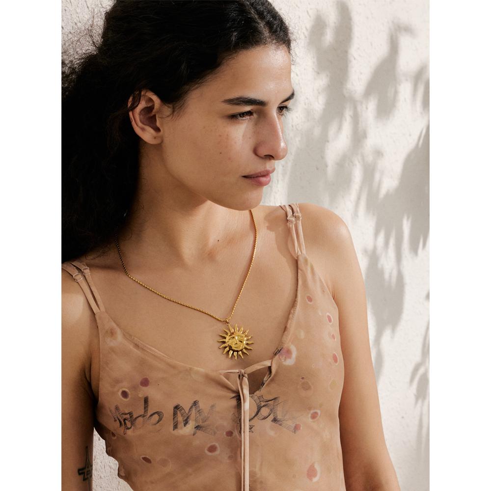 Yhpup Hot Style 18K Gold Color PVD Sun Face Pendant Necklace Waterproof Stainless Steel Arrivals Popular Jewelry Wholesale