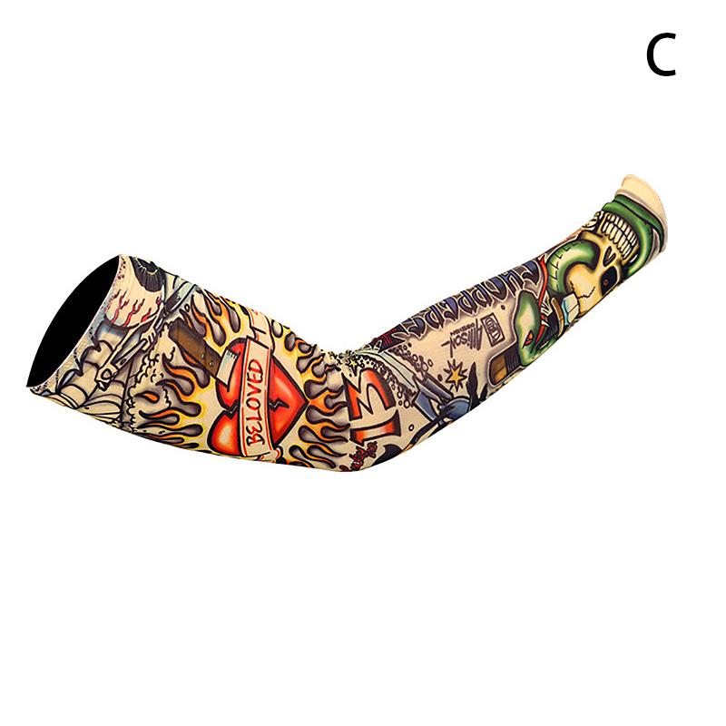 Long Fake Summer Tattoo Sleeves Sun Protection Cover Outdoor Gloves Driving Ice Silk Arm Sleeves