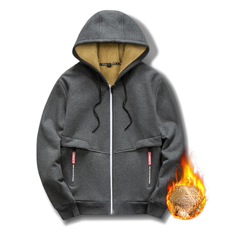 Men's Hooded Lamb Velvet Autumn and Winter Sweater Solid Color Jacket Plus Velvet Thickened Clothes