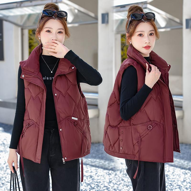 

Новая женская легкая куртка-жилет без рукавов со стоячим воротником, однотонная, утолщенная, теплая, спортивная, для отдыха, свободного кроя, легкая куртка XXL бордовый