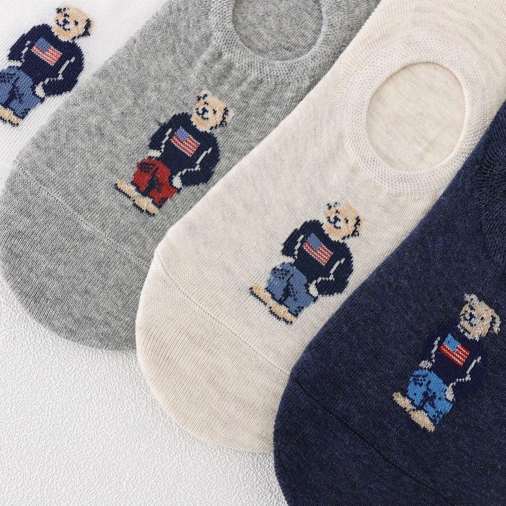 Socks Bear Invisible Cotton Casual Hosiery Men's Boat Socks Korean Style Socks Middle Tube Hosiery