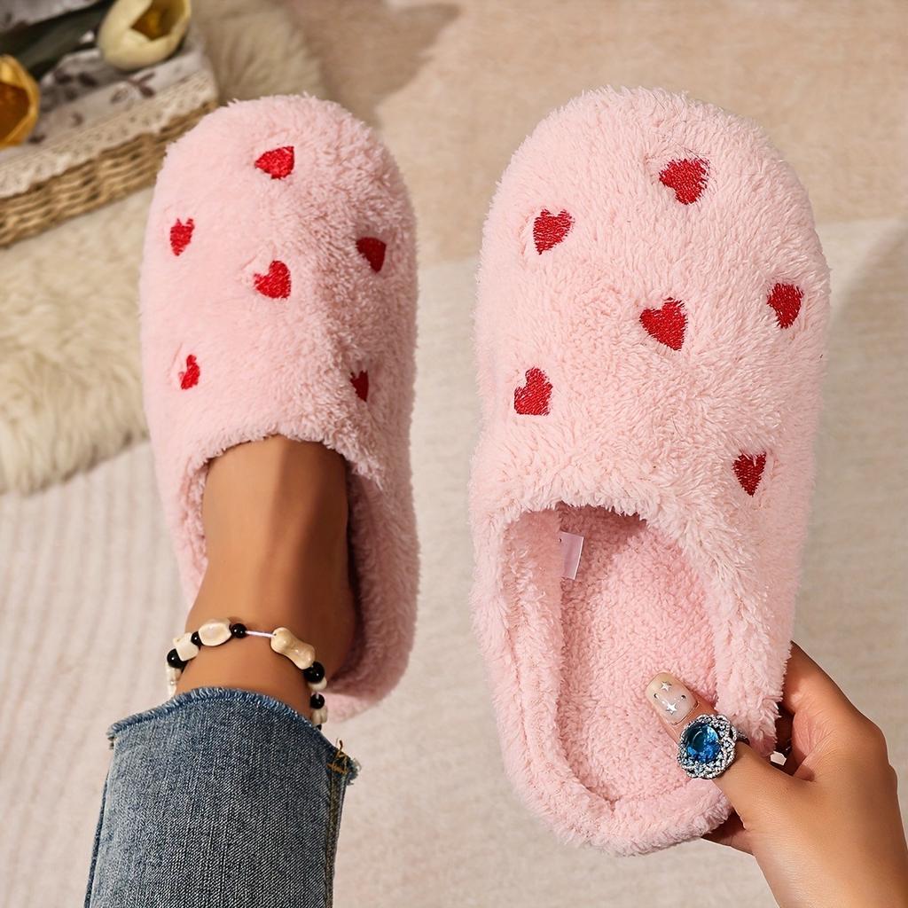 Soft Bottom Embroidered Heart-shaped Warm Slippers - Silent Slippers - Super Soft and Lightweight - Suitable for Use on Floors or Carpets